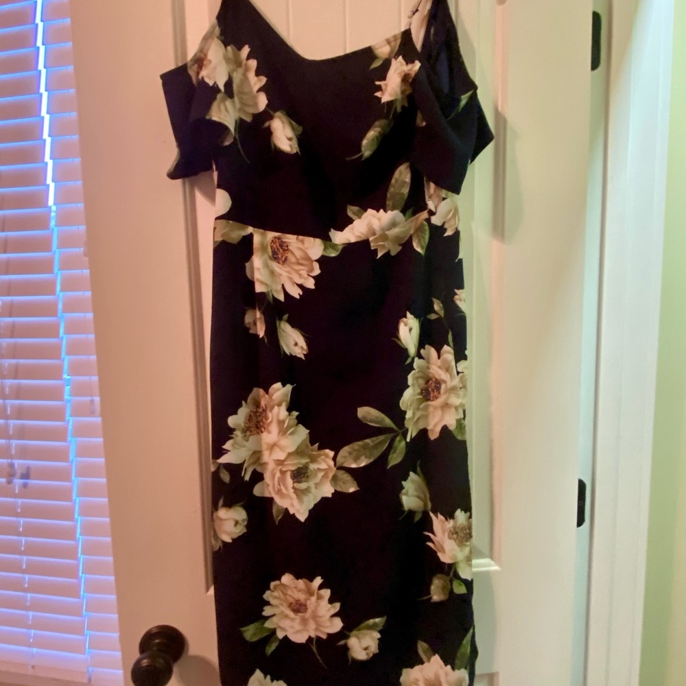 Navy blue maxi dress with side slots on both sides